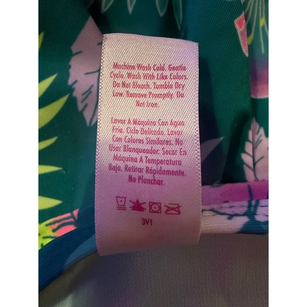 Justice Tankini Swimsuit Kids XL 16/18 Teal Floral Ruffle Excellent 2-Piece Set